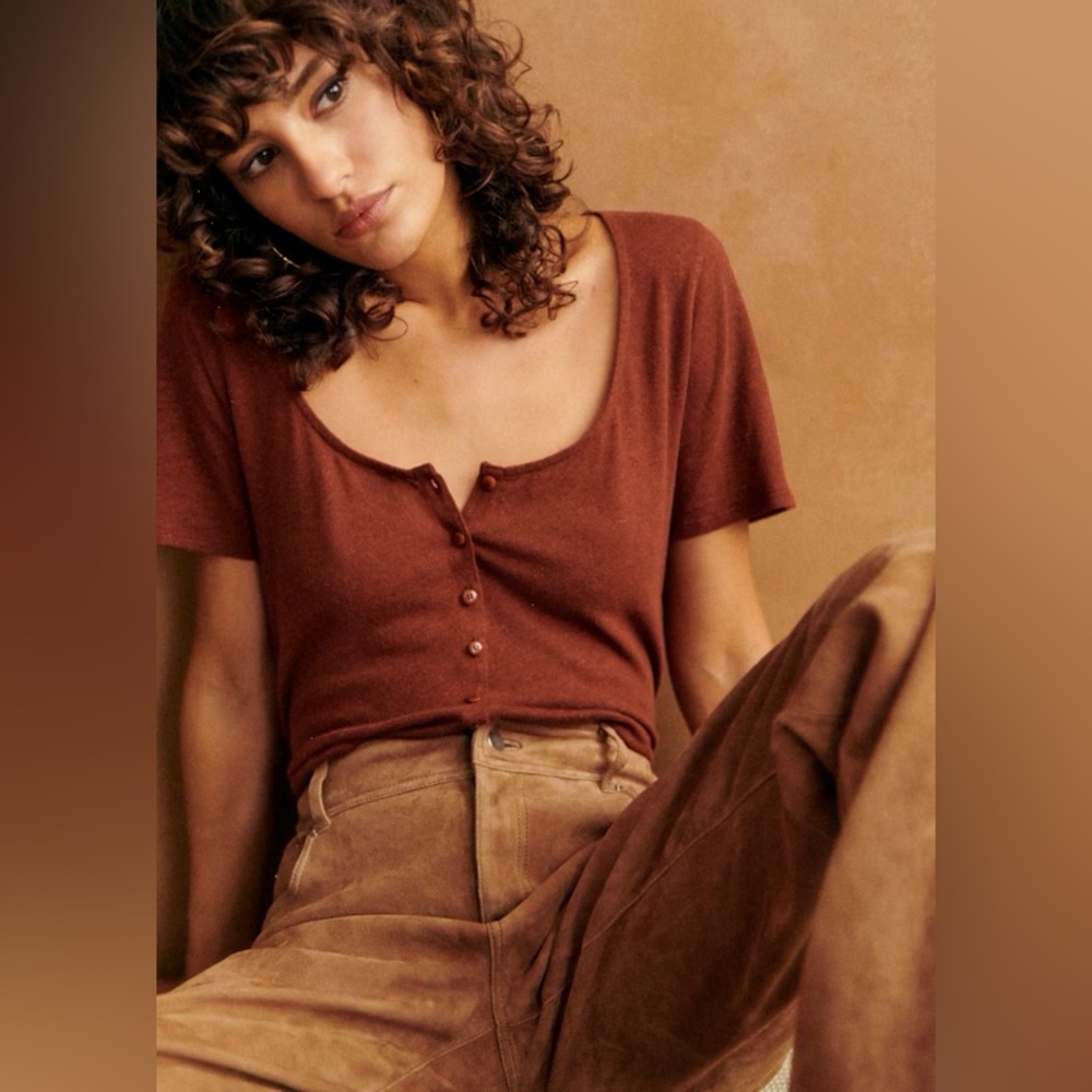 Sezane Milo Brown Short Sleeve Tee Size M